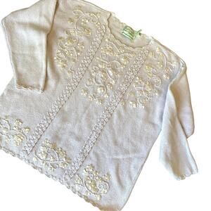 Vintage 80's Women's L Cottage Core Grandma Pullover Sweater Pale Pink